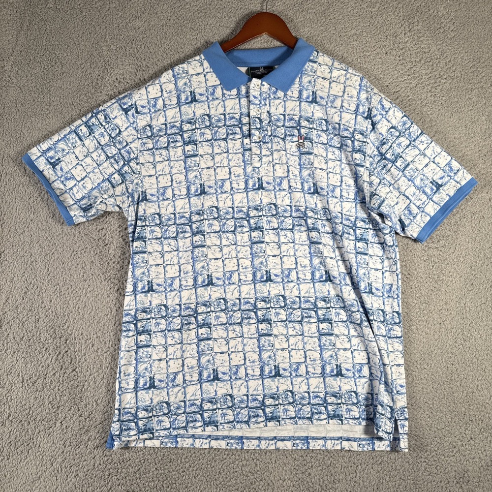 Psycho Bunny Shirt Mens 9 3XL Blue Cube Geometric Short Sleeve Polo Pima‎ Cotton